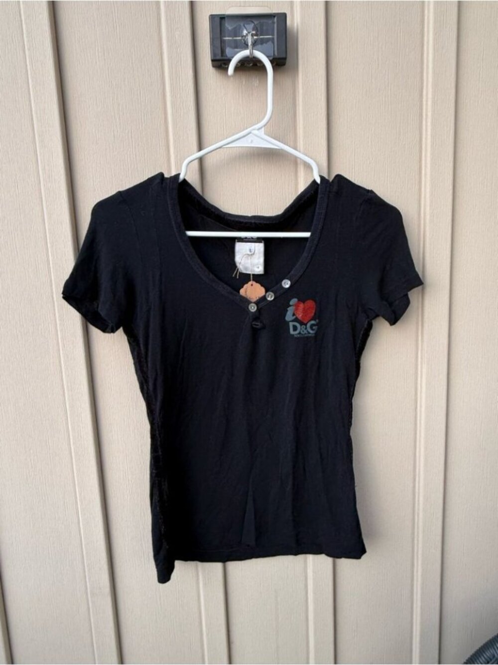 D&G Y2K Black Short Sleeve V-Neck Tee